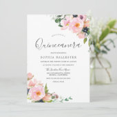 美しい赤面ピンクフラワーズキンセアニェラパーティー 招待状 (スタンド正面)