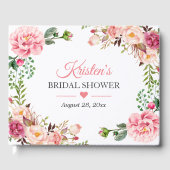 美しい赤面ピンクフローラブライダルシャワー ゲストブック (正面)