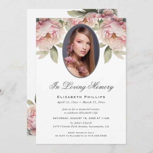 美しい赤面ピンクフローラ写真追悼会 招待状 (正面/裏面)