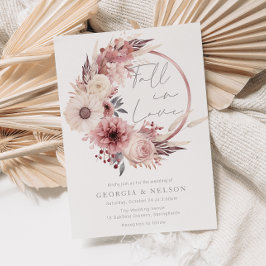 美しい赤面ピンクボホ秋秋結婚の 招待状