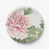 美しい赤面ピンク牡丹ロマンチックフローラ ペーパープレート (正面)
