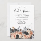 美しい赤面ピーチエレガントフローラブライダルシャワー 招待状 (正面)