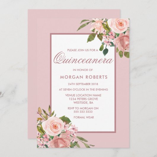 美しい赤面フラワーズキンセアニェラパーティー招待状 招待状 (正面/裏面)