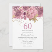 美しい赤面フローラと金ゴールド60th誕生日パーティー 招待状 (正面)