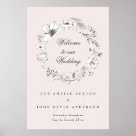 美しい赤面フローラモノグラムスケッチウェルカム ポスター