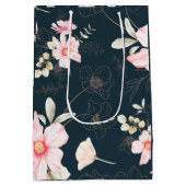 美しい赤面フローラルパターンブルー ミディアムペーパーバッグ (裏面)