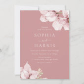 美しい赤面フローラ花びらほこりっぽいバラ結婚ズ 招待状 (正面)