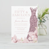 美しい赤面フローラ&ドレス50thバースデーパーティー 招待状 (スタンド正面)