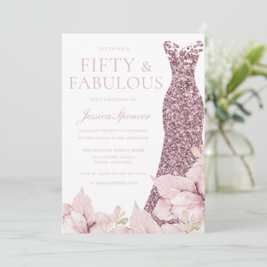 美しい赤面フローラ&ドレス50thバースデーパーティー 招待状 (スタンド正面)