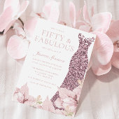 美しい赤面フローラ&ドレス50thバースデーパーティー 招待状