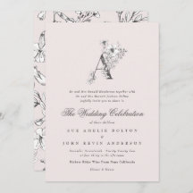 美しい赤面フローラ'A'モノグラムスケッチ