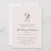 美しい赤面フローラ'Z'モノグラムスケッチ 招待状 (正面)