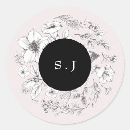 美しい赤面ブラックフローラモノグラムリース ラウンドシール