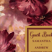 美しい赤面ブルゴーニュ金ゴールドボホ結婚ズ ゲストブック