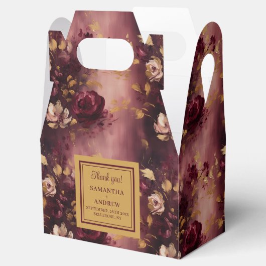 美しい赤面ブルゴーニュ金ゴールド結婚式の引き出物ボックス フェイバーボックス (オープン)