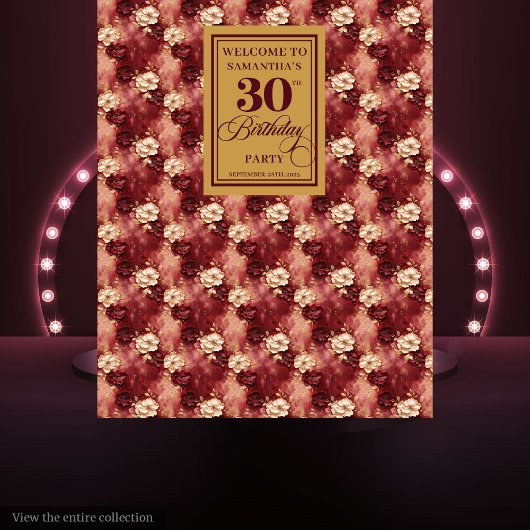 美しい赤面ブルゴーニュ金ゴールド30thバースデーバナー タペストリー