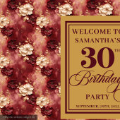 美しい赤面ブルゴーニュ金ゴールド30thバースデーバナー タペストリー