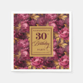 美しい赤面ブルゴーニュ金ゴールド30th誕生日パーティー スタンダードカクテルナプキン (正面)