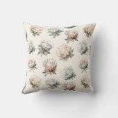 美しい赤面ホワイトキングプロテア花柄 クッション (裏面)