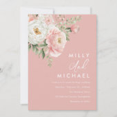 美しい赤面ボタニカル花模様結婚ズ 招待状 (正面)