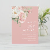 美しい赤面ボタニカル花模様結婚ズ 招待状 (スタンド正面)