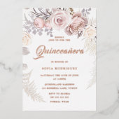 美しい赤面リースバラ金ゴールドキンセアニェラパーティー 箔招待状 (正面)