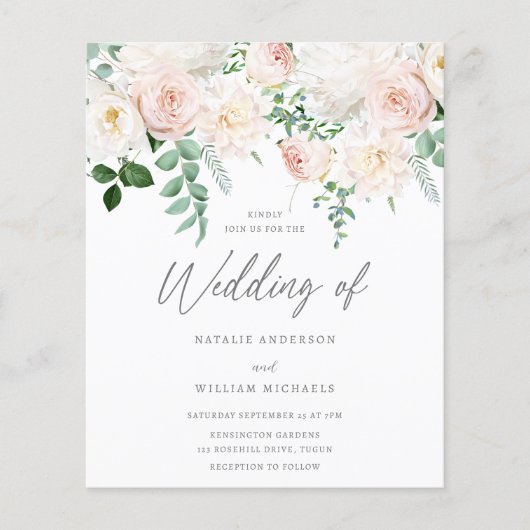 美しい赤面庭園の結婚式予算招待状 (正面)