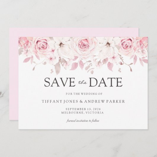 美しい赤面水の色のフローラ日付を保存 セーブザデート (正面/裏面)