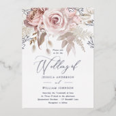 美しい赤面結婚フローラの銀 箔招待状 (正面)