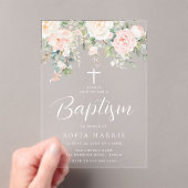 美しい赤面花ベビーガールズバプテスマ アクリル招待状 (インサイチュ (ポータブル))