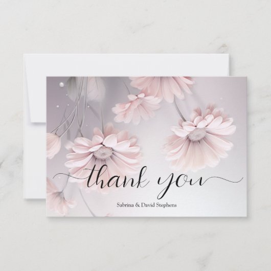 美しい赤面2ピンクデイジーありがとう サンキューカード (正面)