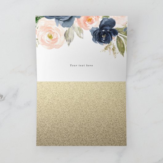 美しい赤面&ネイビーフローラ春の結婚式 サンキューカード (内部)