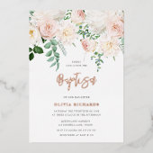 美しい赤面&バラ金ゴールドベビーガールボーイバプテスマ 箔招待状 (正面)