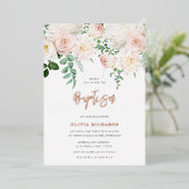 美しい赤面&バラ金ゴールドベビーガールボーイバプテスマ 箔招待状 (立ち正面)