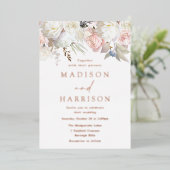 美しい赤面&ホワイトフローラ結婚のバラ金ゴールド 箔招待状 (立ち正面)