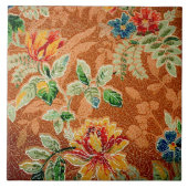 美しい赤黄色のヴィンテージフローラ壁紙 タイル (正面)