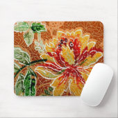 美しい赤黄色のヴィンテージフローラ壁紙 マウスパッド (マウス)
