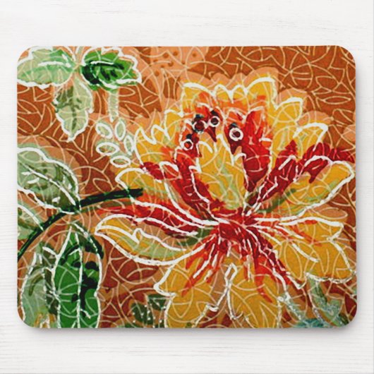 美しい赤黄色のヴィンテージフローラ壁紙 マウスパッド (正面)
