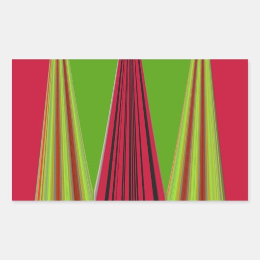 美しい赤黄色緑のフラクタルアートデザイン 長方形シール (正面)