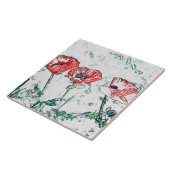 美しい赤3つのポピーな花のスケッチ タイル (側面)