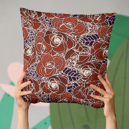 美しい赤、アイボリー、青フローラ クッション