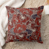美しい赤、アイボリー、青フローラ クッション (ブランケット)