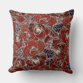 美しい赤、アイボリー、青フローラ クッション (正面)