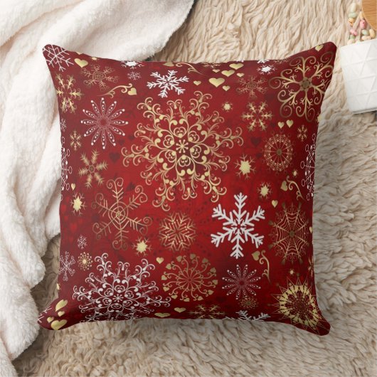美しい赤、白と金色のクリスマスの枕 クッション (ブランケット)