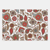 美しい赤、黒、および金ゴールドペイズリーパターン ラッピングペーパーシート (正面3)