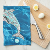 美しい跳躍ドルフィン1/2折りキッチンタオル キッチンタオル (四つ折り)