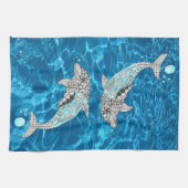美しい跳躍ドルフィン1/2折りキッチンタオル キッチンタオル (横)