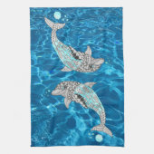 美しい跳躍ドルフィン1/2折りキッチンタオル キッチンタオル (縦)