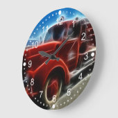 美しい輝くアンティークの赤い消防車アート ラージ壁時計 (傾斜)