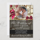 美しい輝エレガントかしい結婚写真を1つにまとめる 招待状 (正面)